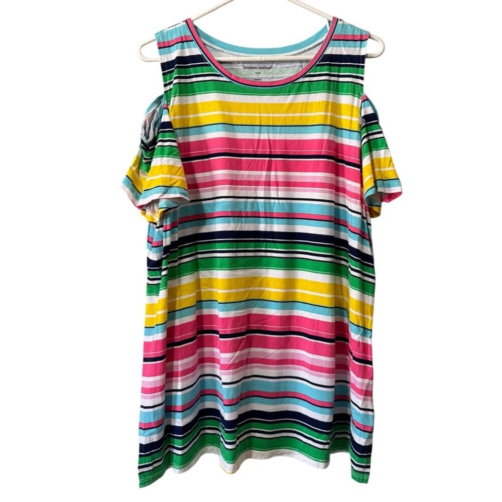 Woman Within Women Size Large Short Sleeve Striped Shirt Colorful Stretch NWOT